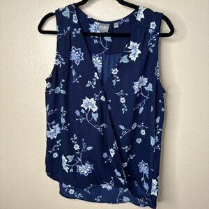 Soho New York & Company Womens Floral Sleeveless Top Navy Blue Medium Polyester